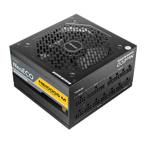  <b>ATX PSU</b>: Antec NE1000G M ATX3.0 - Black<BR>80Plus Gold, ATX 3.0 & PCIe 5.0 Compatible, Fully-Modular, 120mm Fan, 10-Year Warranty, 2x CPU (4+4 Pin), 4x PCIE (6+2 Pin), 1x 12VHPWR (16-Pin), 12x SATA, 4x Moldex  